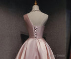 Pink Satin One Shoulder Homecoming Dress