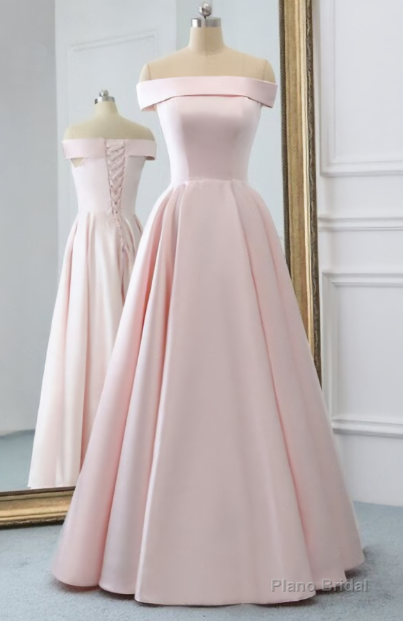 Pink Satin Long Evening Dress, With Pockets Pink Prom Gowns Secondary image