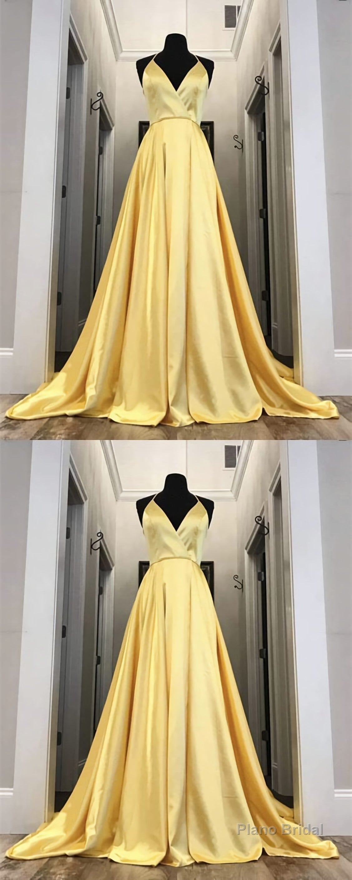 Long Yellow Prom Dresses, Leg Split Evening Gowns
