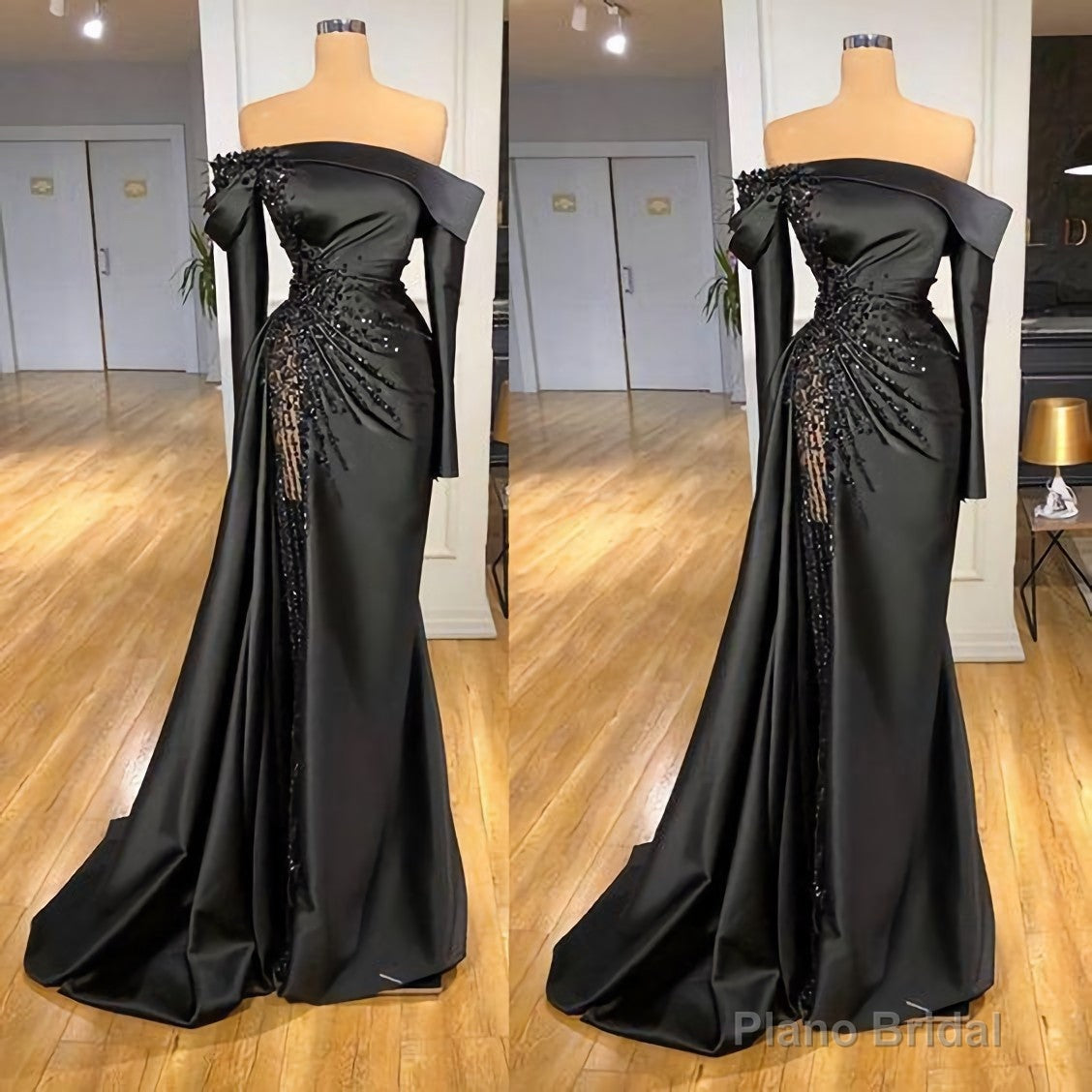 Modest Evening Dresses, Black Evening Dress, Prom Dress