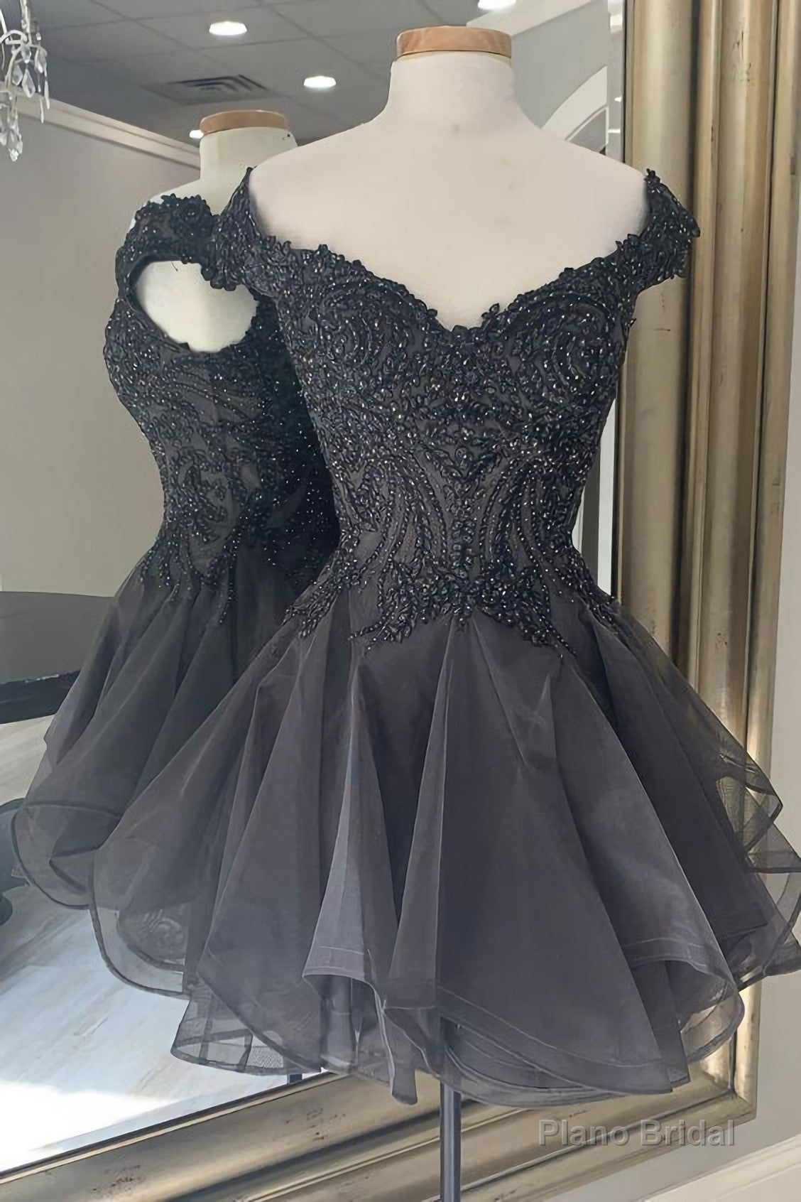 Off The Shoulder Black Short Party Dress, Homecoming Dress Main image