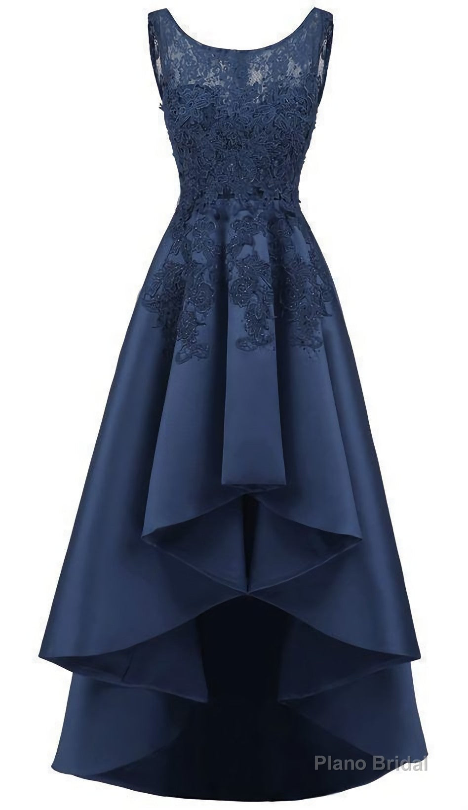 New Arrive Long Formal Prom Dress, Navy Blue Lace Beaded Wedding Party Dresses, High Low Bridesmaid Gowns Formal Secondary image