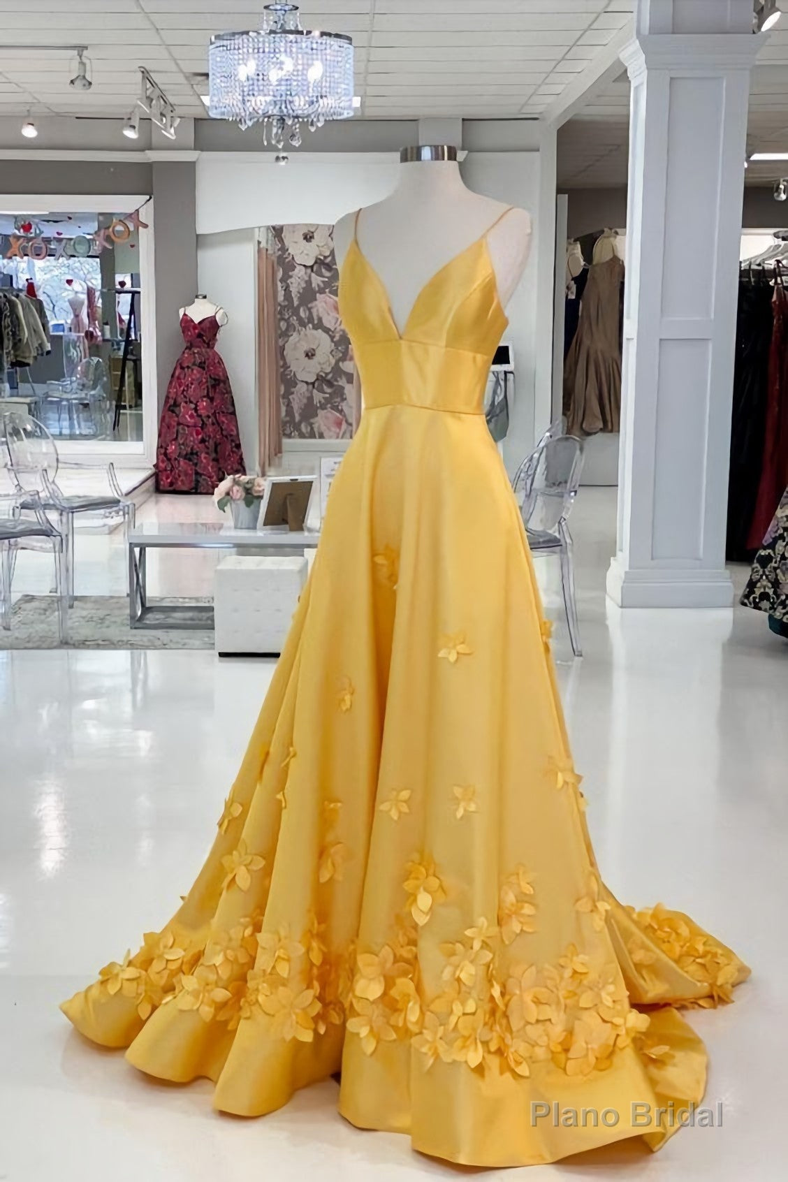Elegant Yellow Prom Dress, With Flowers Main image