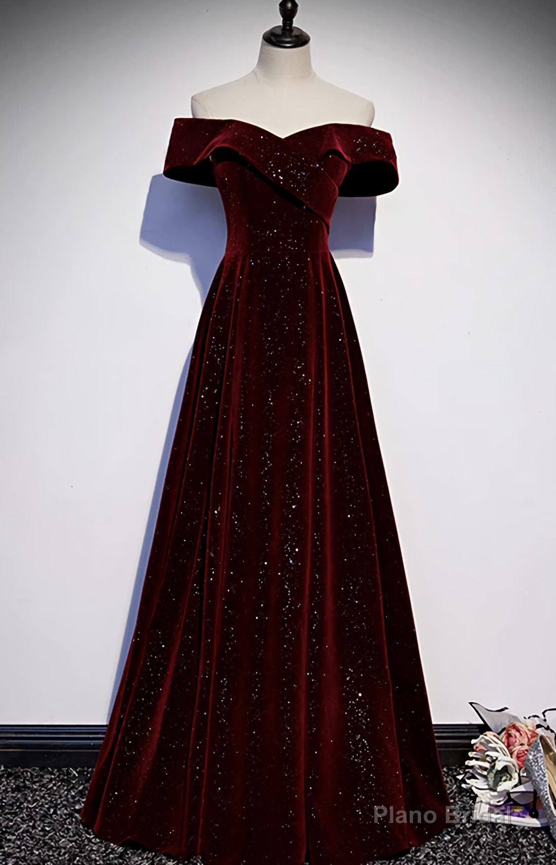 Burgundy Velvet Long Prom Dress, Evening Dress Secondary image