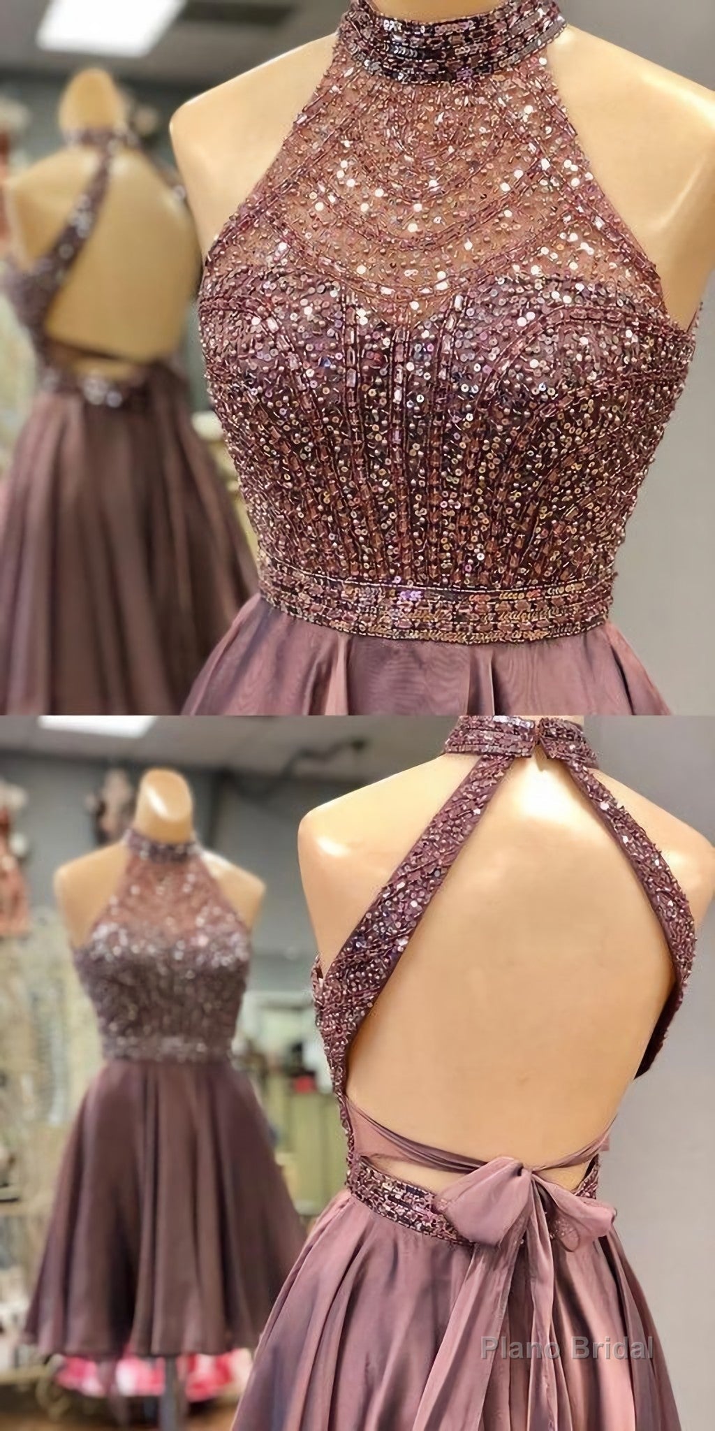 Halter Beaded Open Back Short Homecoming Dress 2025 Custom Made Main image