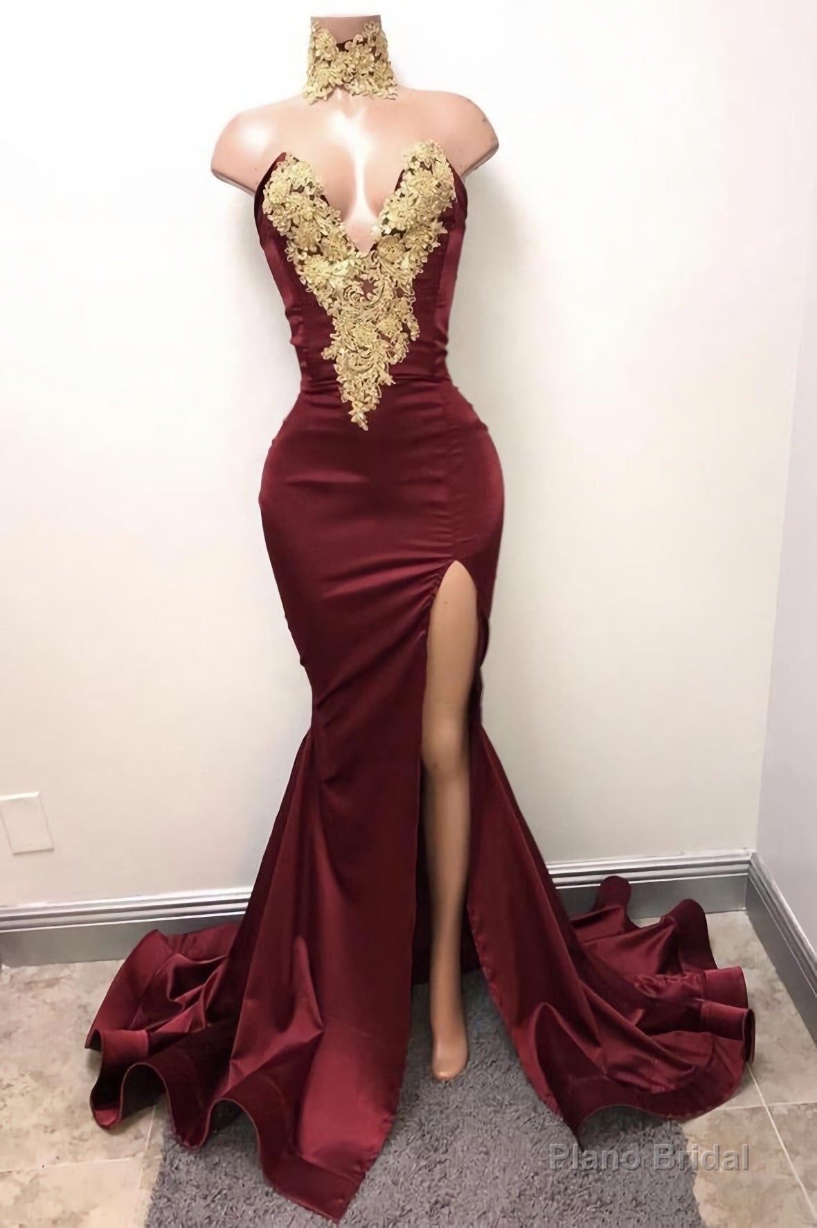 Burgundy Lace Long Prom Dress, Mermaid Evening Dress Main image