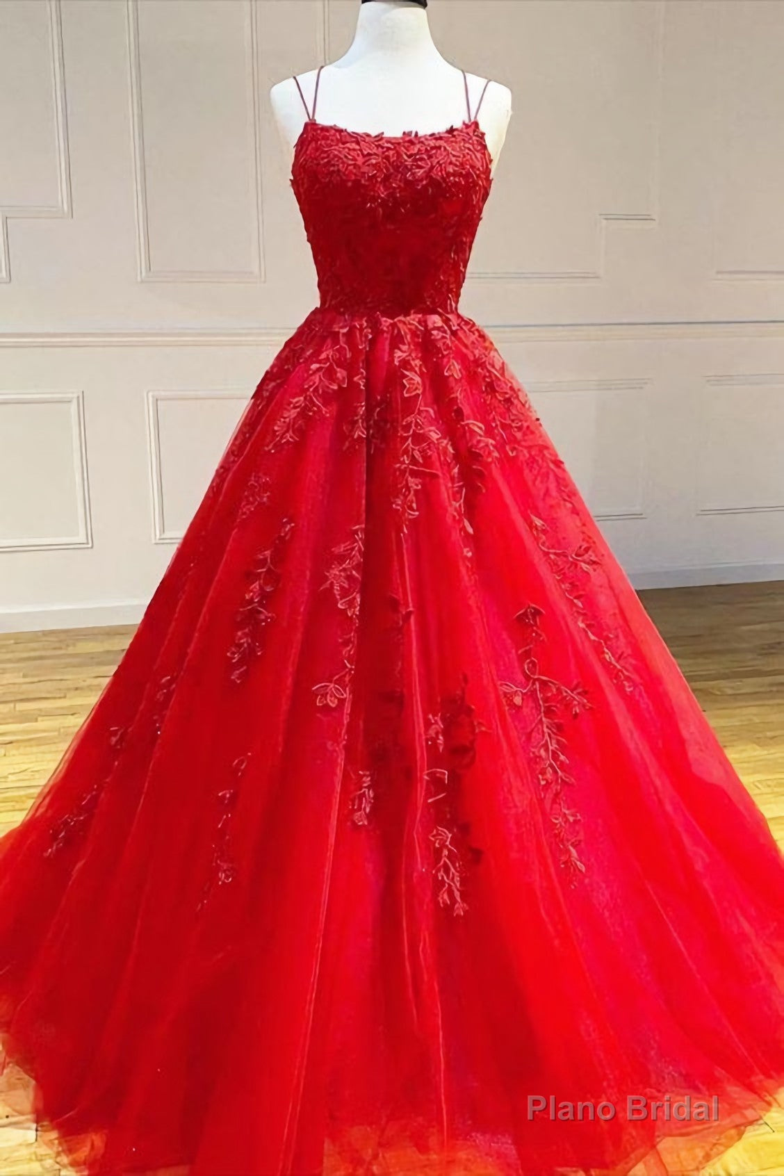 2025 A Line Red Lace Long Prom Gown Ball Gown Sweet 16 Dress Main image