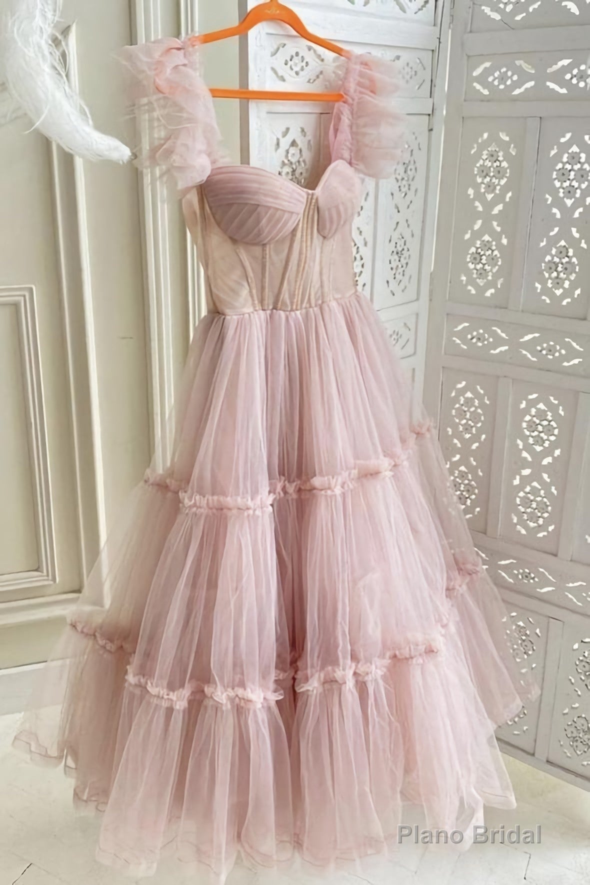 Cute Tulle Short Prom Dress, Pink Evening Dress Main image
