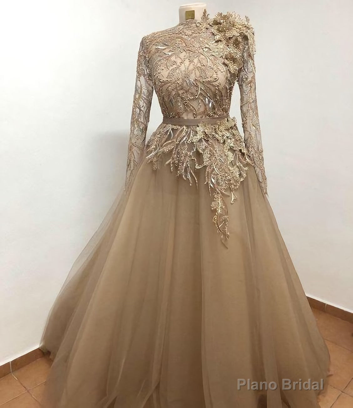 Elegant Champagne Long Prom Dress, Tulle Formal Dress Main image