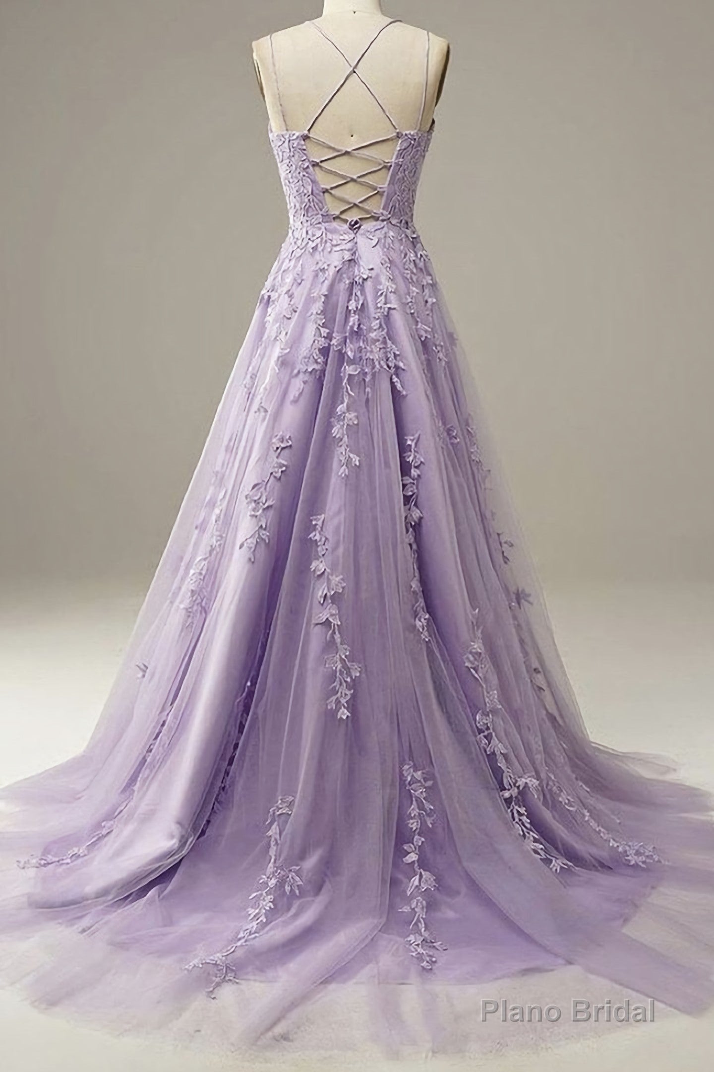 Purple Lace Long A Line Prom Dress, Evening Dress Secondary image
