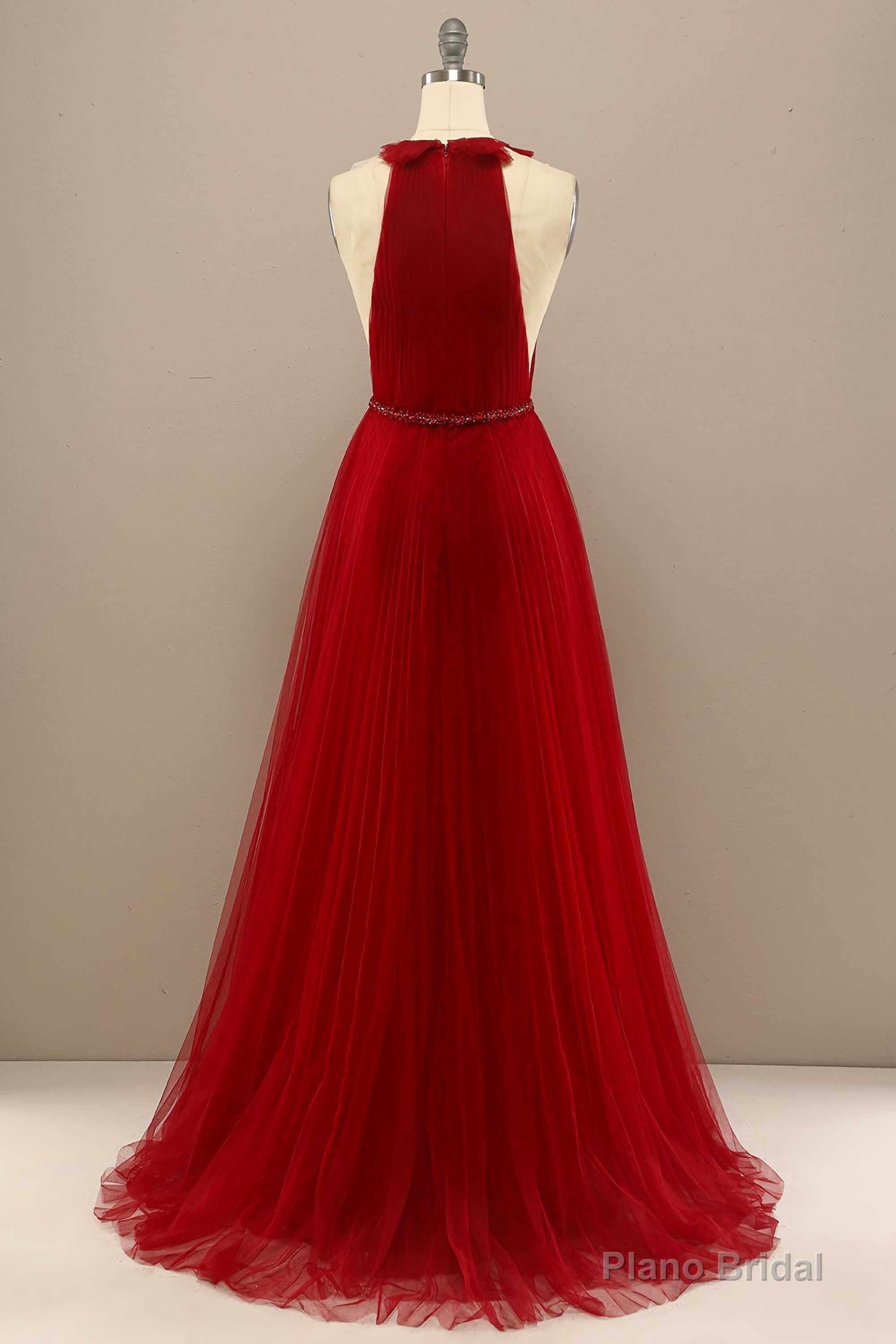 Red Pleated Long Chiffon Prom Dress Main image
