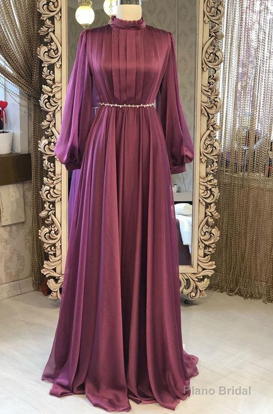 Chiffon Long Sleeves High Neck Fashion Prom Dress Main image