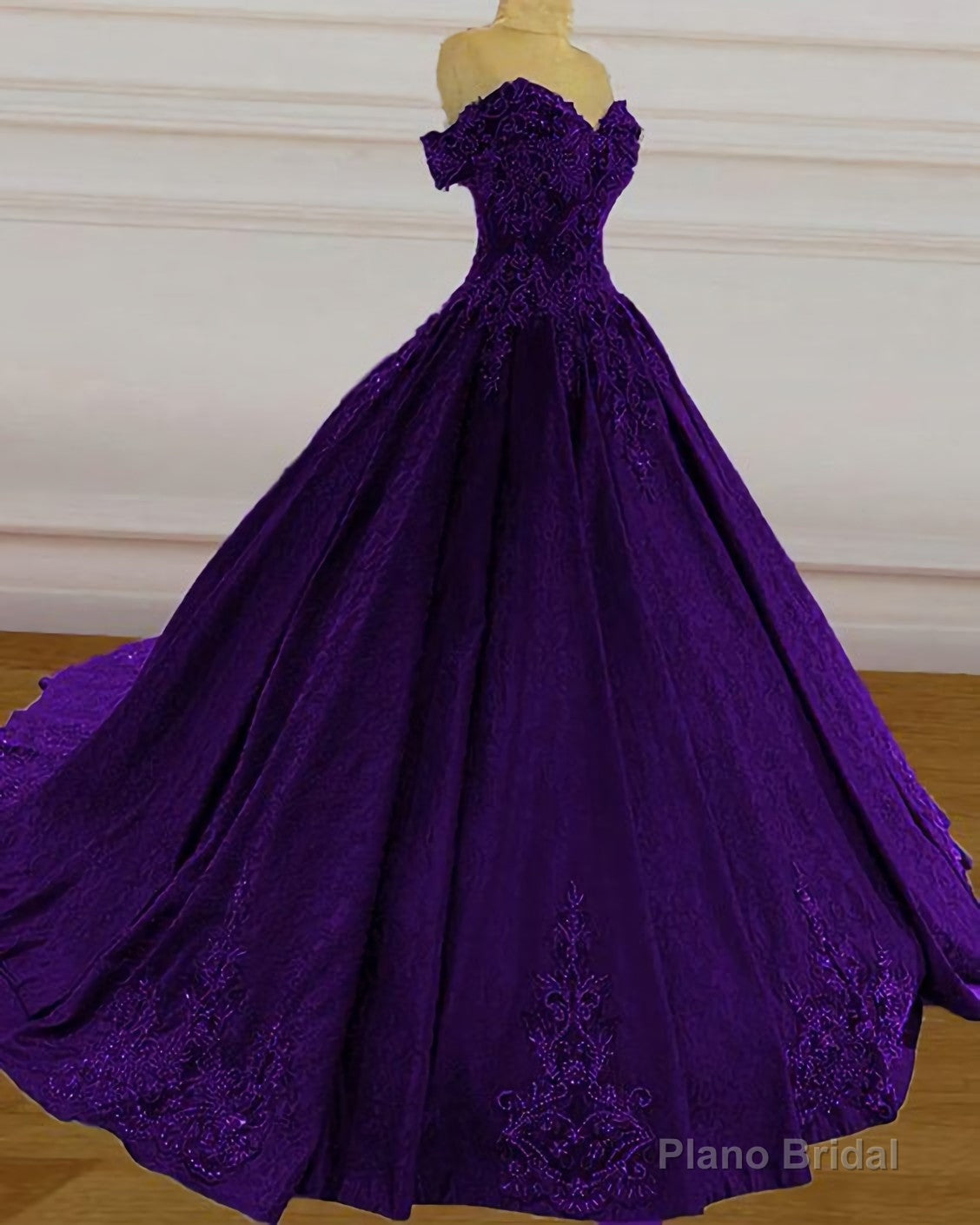 Purple Wedding Dresses, Lace Ball Gown Prom Dress, Off The Shoulder For Women