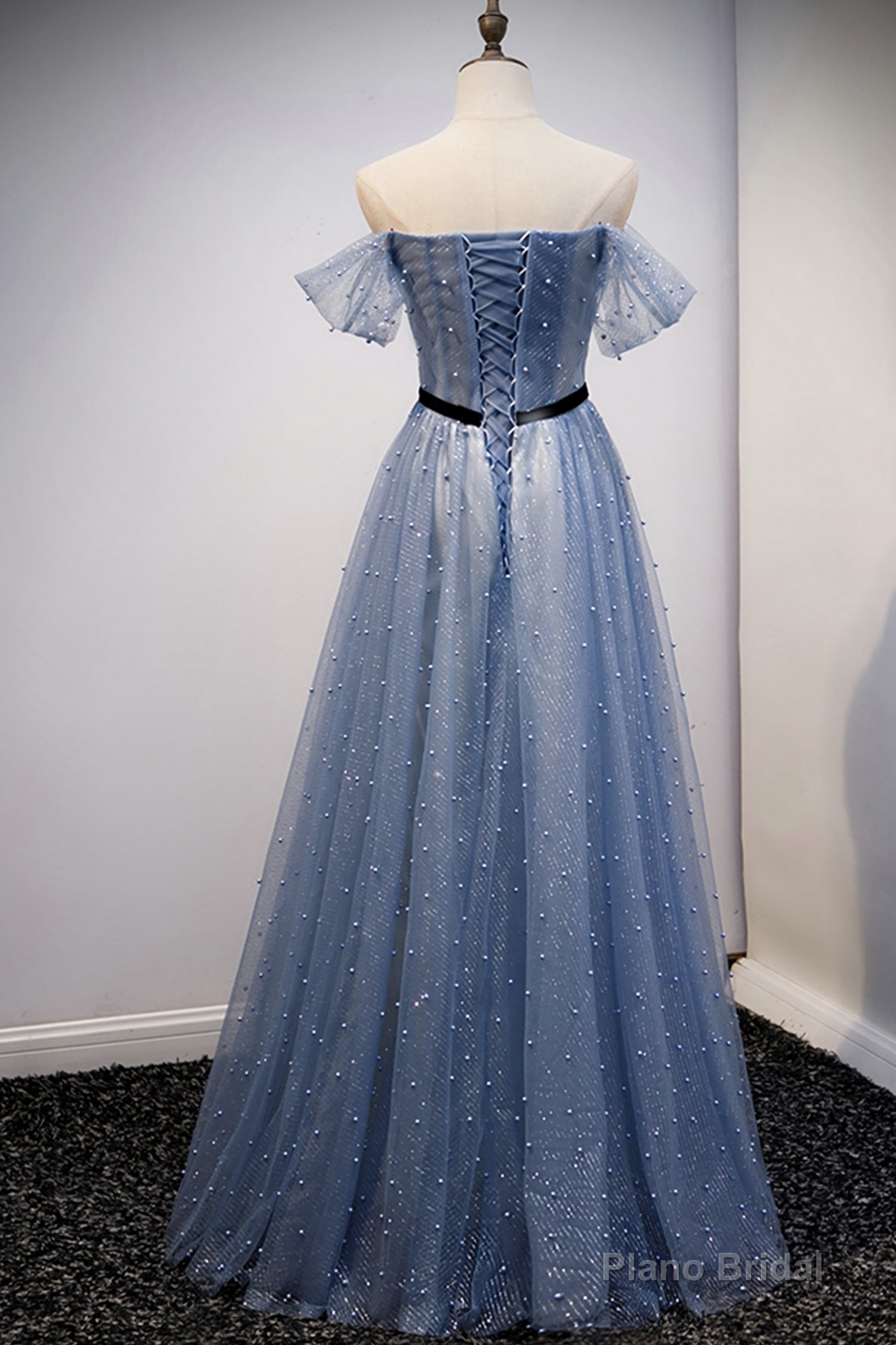 Blue Tulle Long A Line Prom Dress, Evening Dress Secondary image
