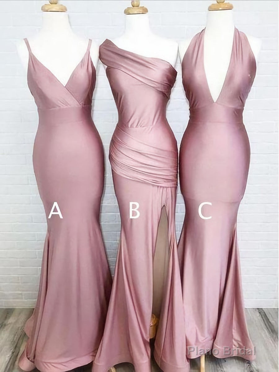 Mismatched Dusty Rose Floor Length Mermaid Long Prom Dresses Main image