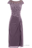 Knee Length Mauve Tight Chiffon Mother Of The Bride Prom Dress, With Cap Sleeves