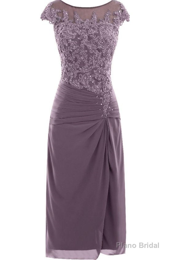 knee length mauve tight chiffon mother of the bride/prom dress with cap sleeves Main image