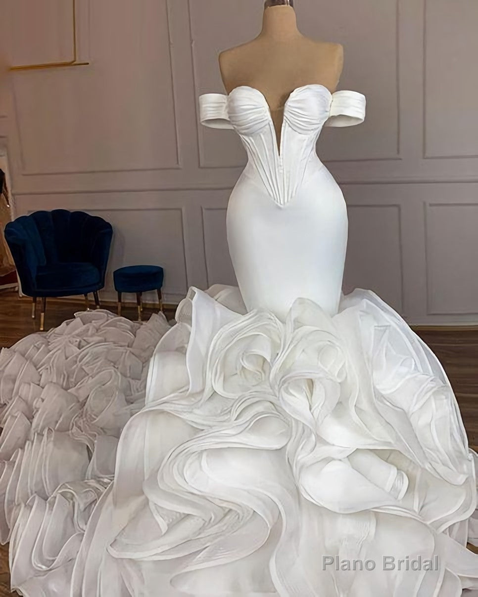 Elegant Mermaid African Women Wedding Dresses 2025 Off The Shoulder Ruffles High Quality Satin Birdal White Wedding Gowns Prom Dresses