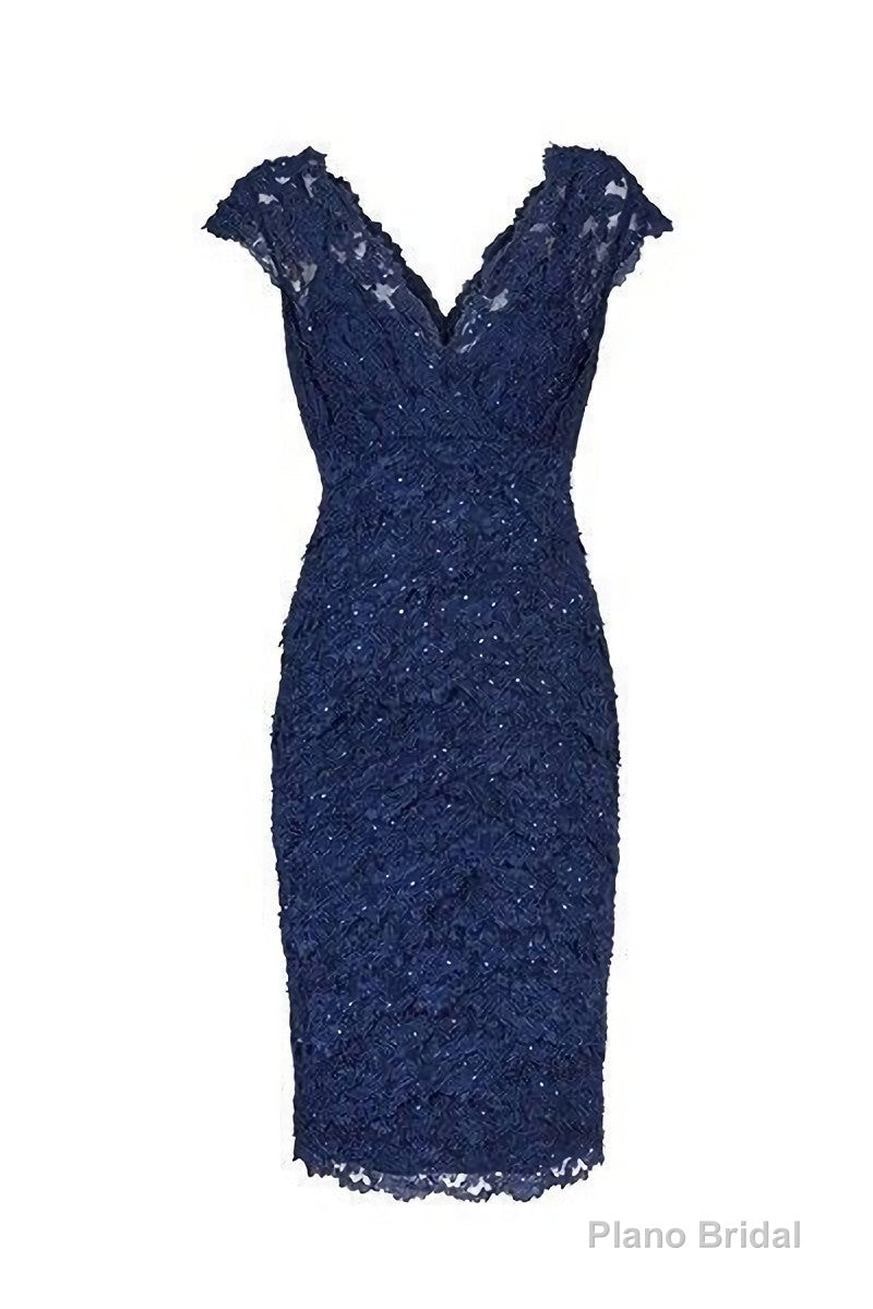 Sexy V Neck Navy Blue Lace Short Mother Of The Bride Dress, Homecoming Dress