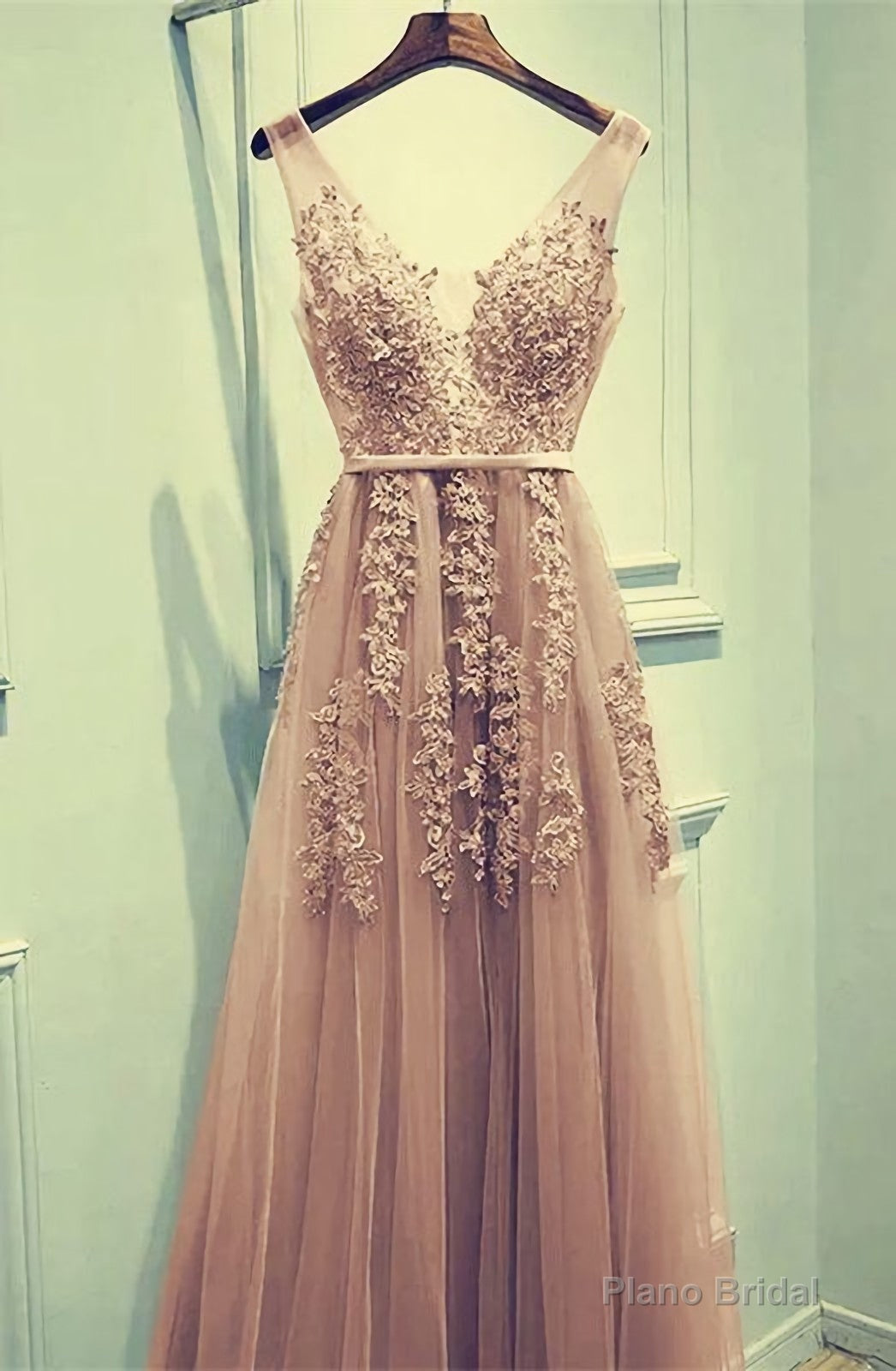 Lace Prom Dresses, Champagne Tulle Bridesmaid Dresses, Appliques Main image