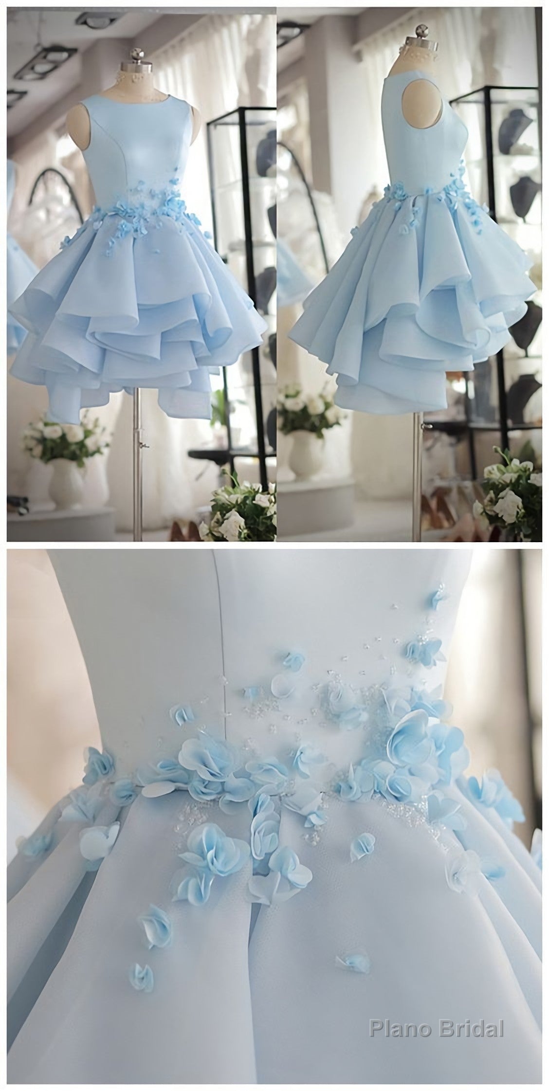 Light Blue Satin Organza Short Party Dress, Cute Homecoming Dress Main image