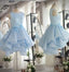 Light Blue Satin Organza Short Party Dress, Cute Homecoming Dress
