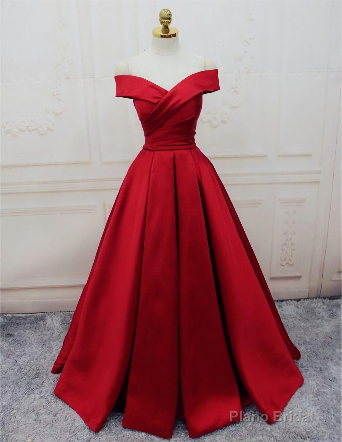 Evening Dresses, A Line Princess Prom Dresses, Long Party Dresses, Off The Shoulder Red Long Satin Party Dress