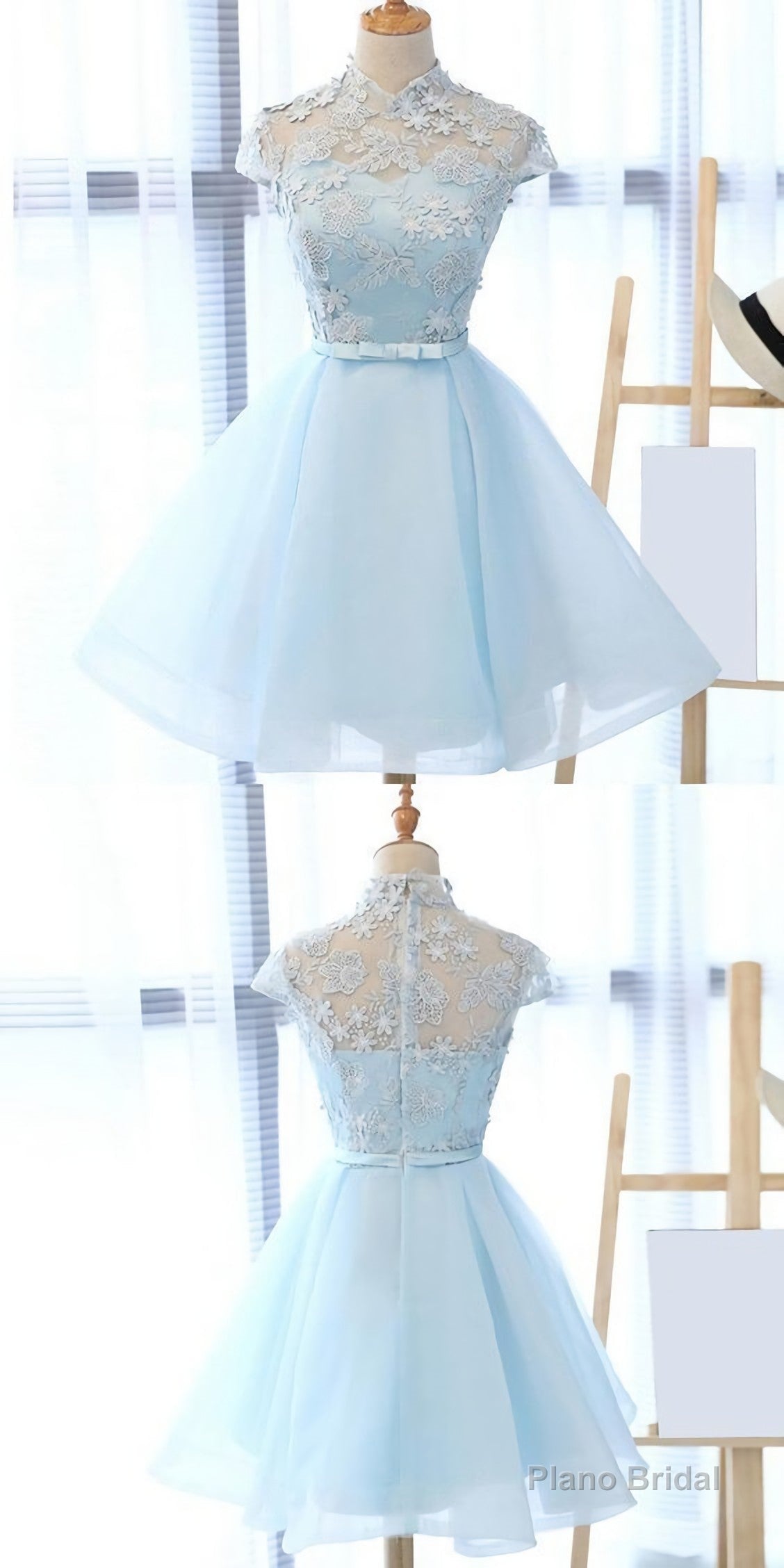 Chic Light Sky Blue Homecoming Dress, Tulle High Neck Homecoming Dress, Party Dress Main image