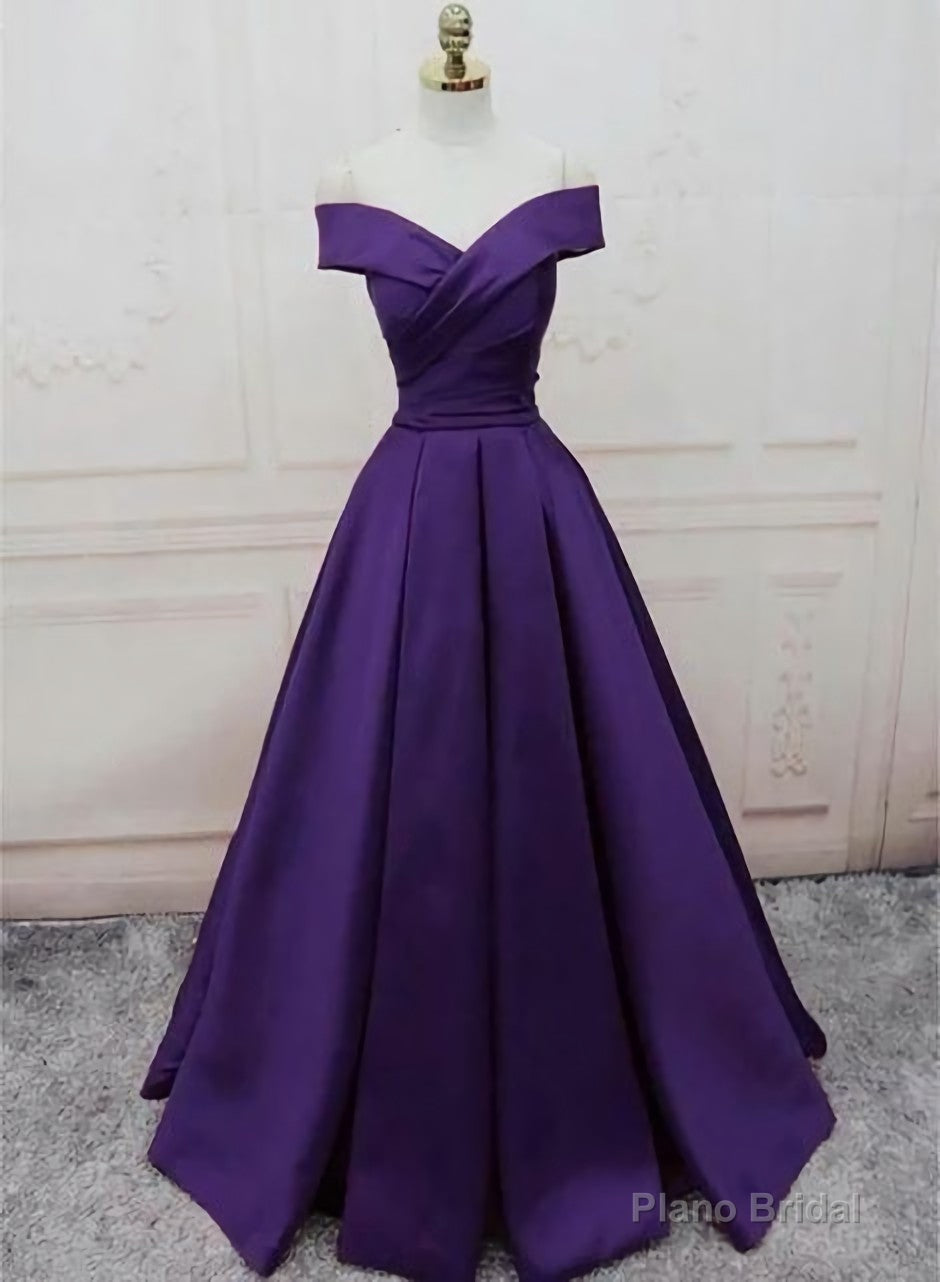 Dark Purple Off Shoulder Satin Long Formal Gown Prom Dresses Main image
