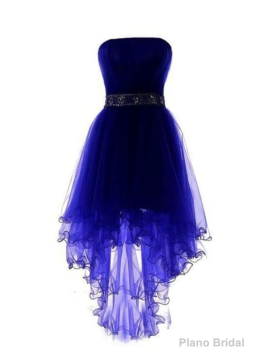 Wine Red Homecoming Dress, Burgundy High Low Party Dress, With Beadings