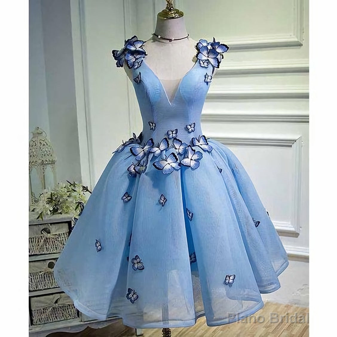 Sky Blue Butterfly Short Homecoming Dress, Party Dresses Secondary image