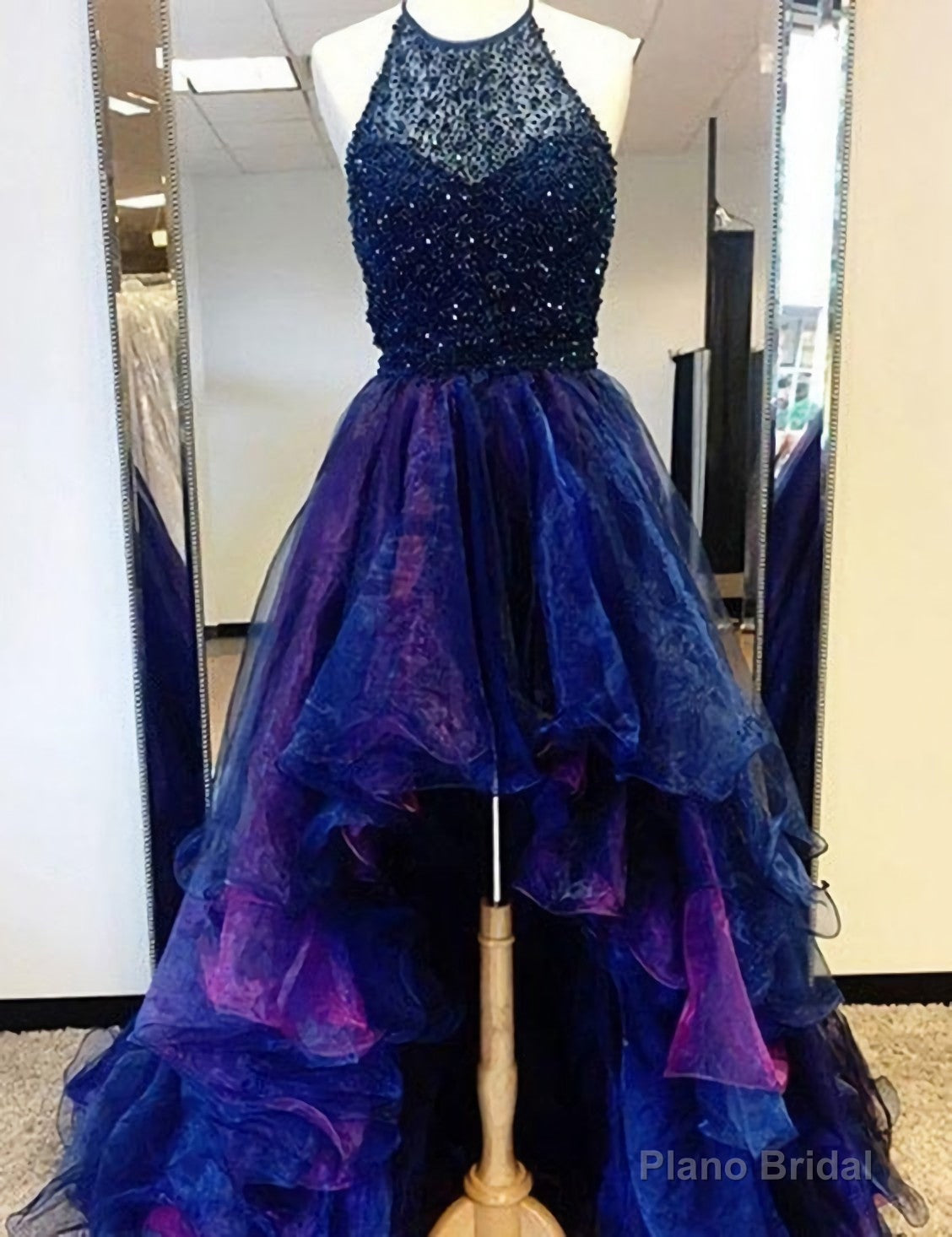 Sexy Chic Prom Dresses, Halter Asymmetrical Long Prom Dress, Evening Dress