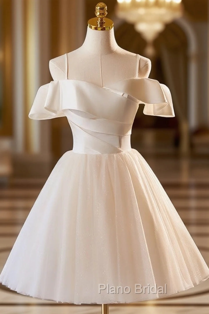 Chamapgne Tulle Spaghetti Straps Pleats Homecoming Dresses