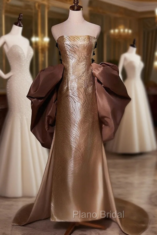 Champag Gold Strapless Formal Prom Dresses