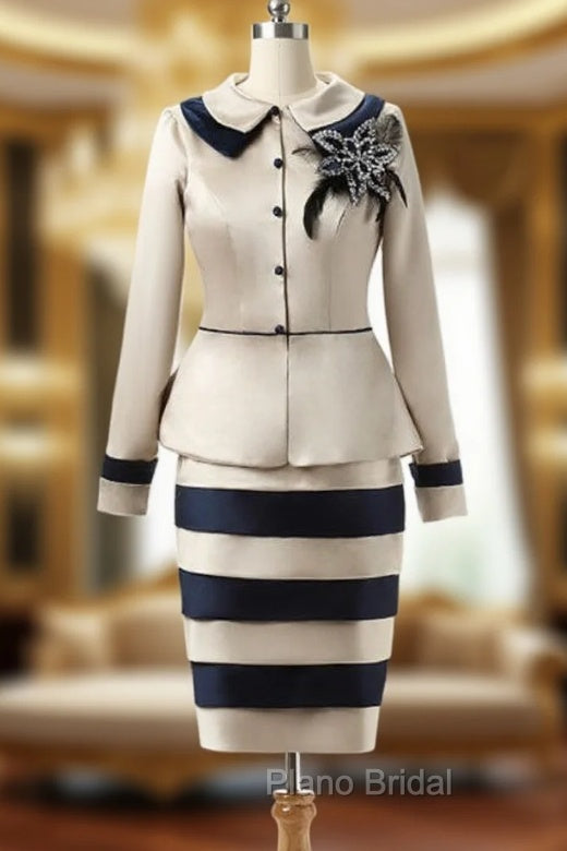 Champagne 3/4 Sleeve Knee Length Mother of the Bride Dresses With Jacket