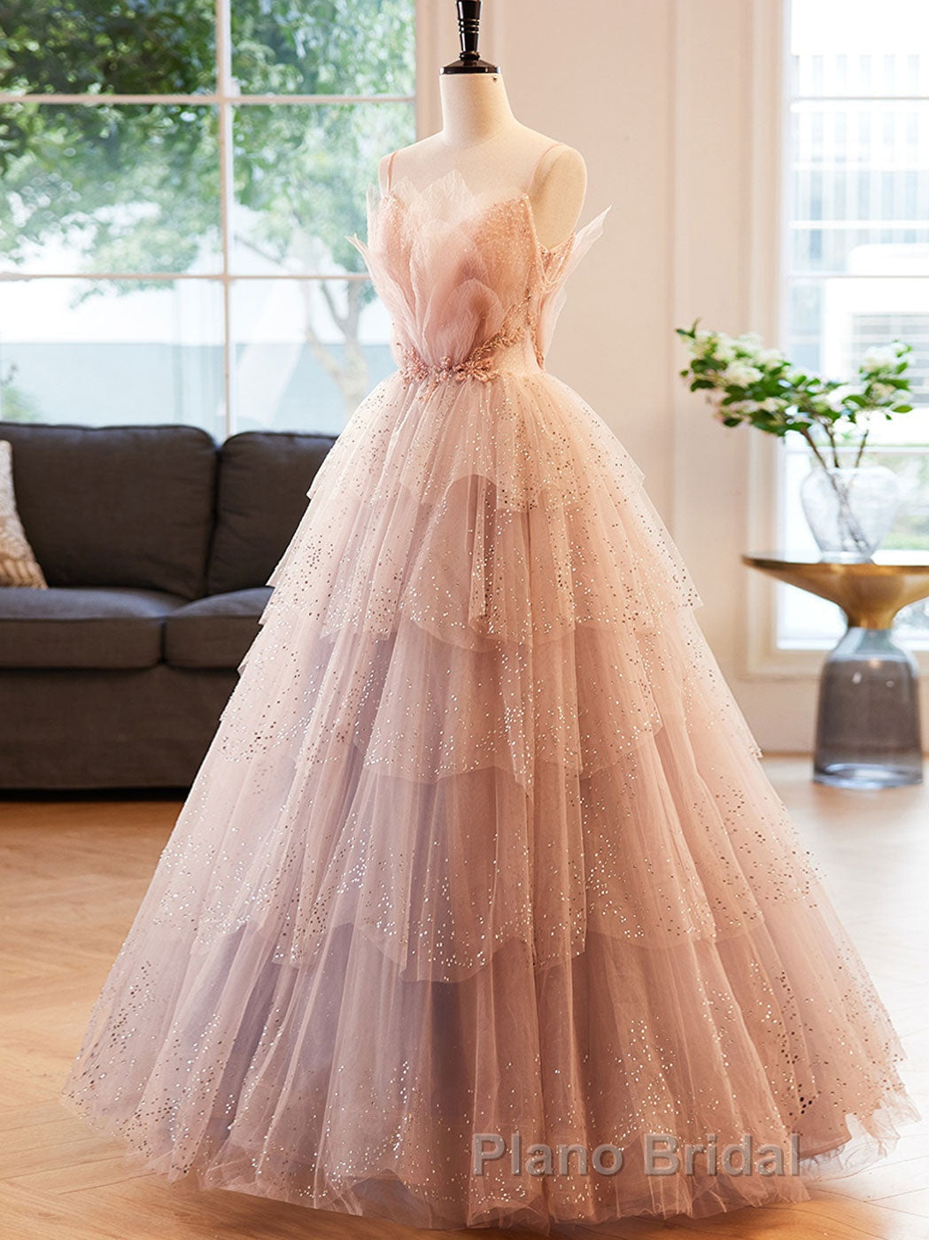 Champagne A-Line Beading Sequin Long Formal Prom Dress, Champagne Formal Dress Secondary image