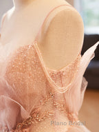 Champagne A-Line Beading Sequin Long Formal Prom Dress, Champagne Formal Dress