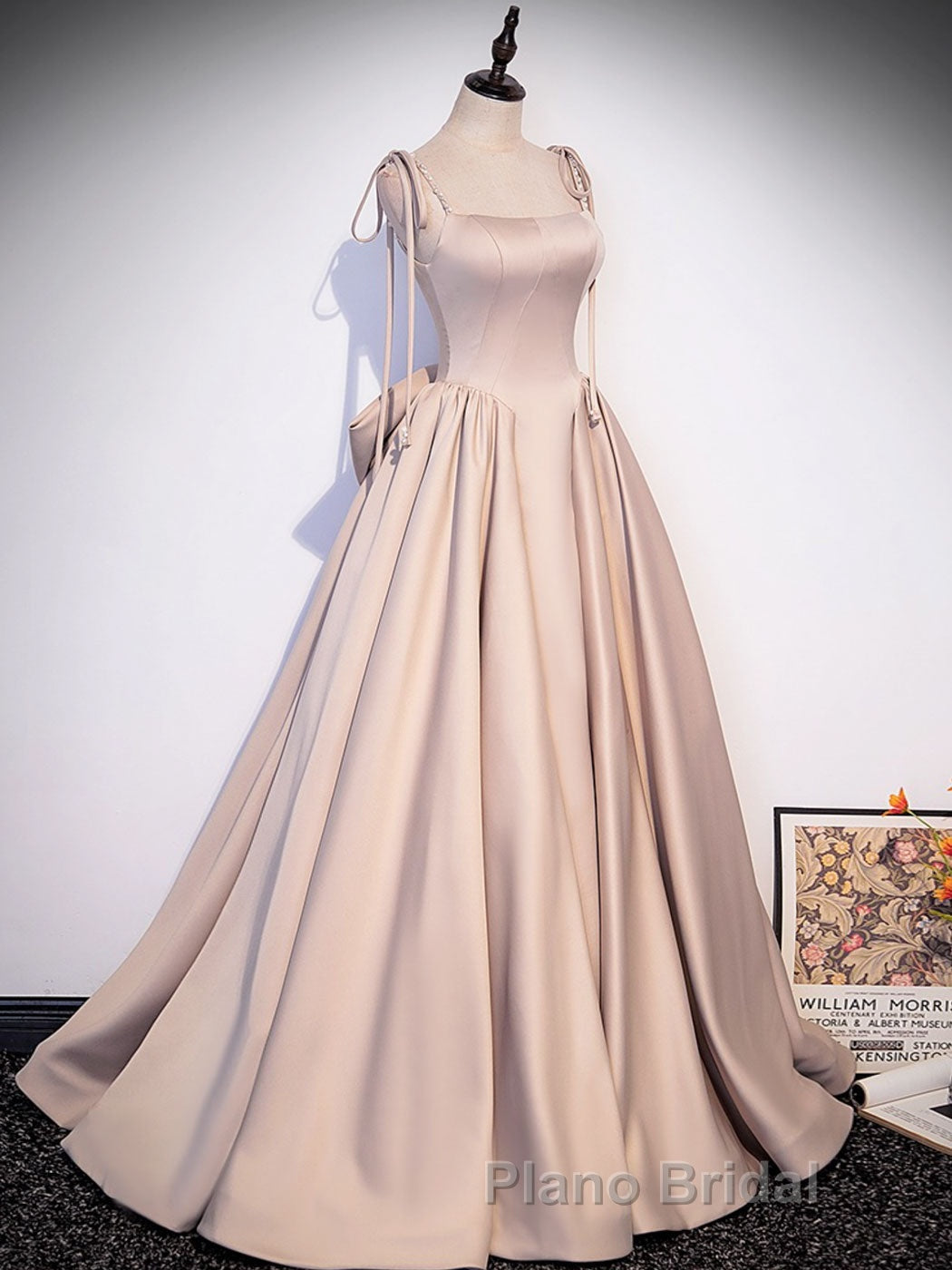 Champagne A-Line Satin Long Formal Prom Dress, Champagne Formal Evening Dress Secondary image
