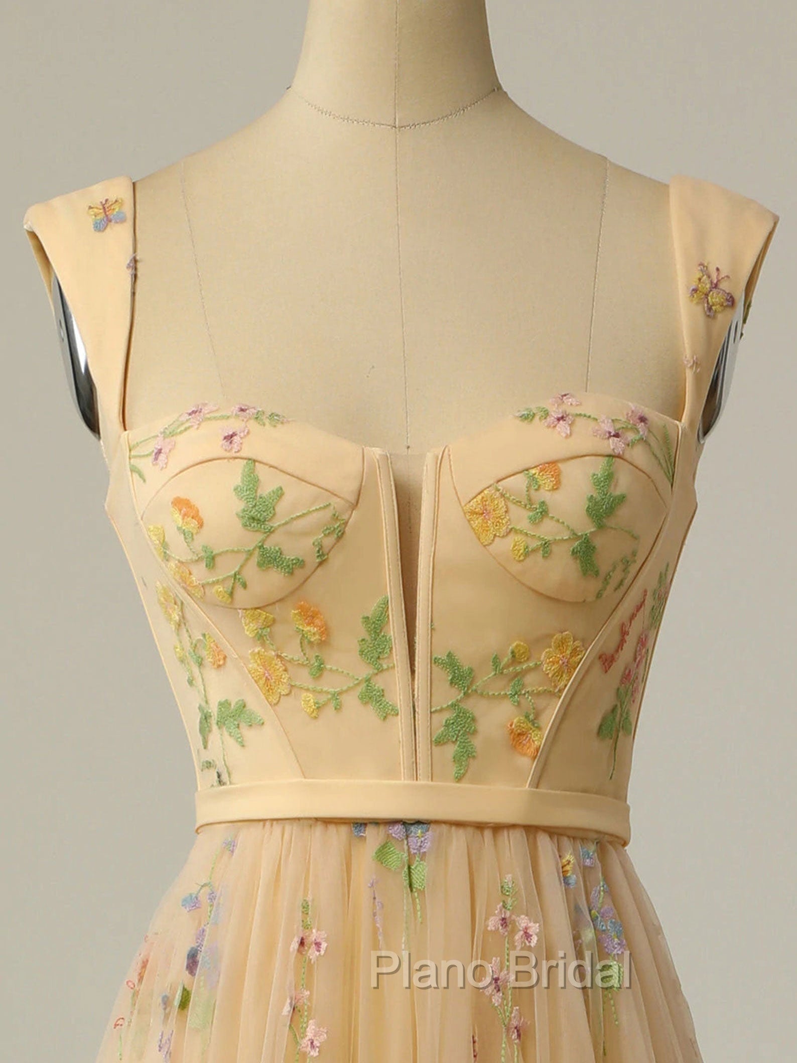 Champagne A Line Tulle Lace Tea Length Formal Prom Dresses, Champagne Evening Dresses