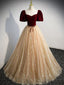 Champagne A Line Tulle Long Formal Prom Dresses, Champagne Prom Dresses