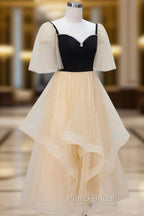 Champagne A-Line Tulle Short Formal Prom Dresses, Champagne Formal Dresses