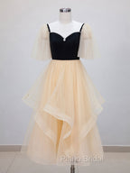 Champagne A-Line Tulle Short Formal Prom Dresses, Champagne Formal Dresses