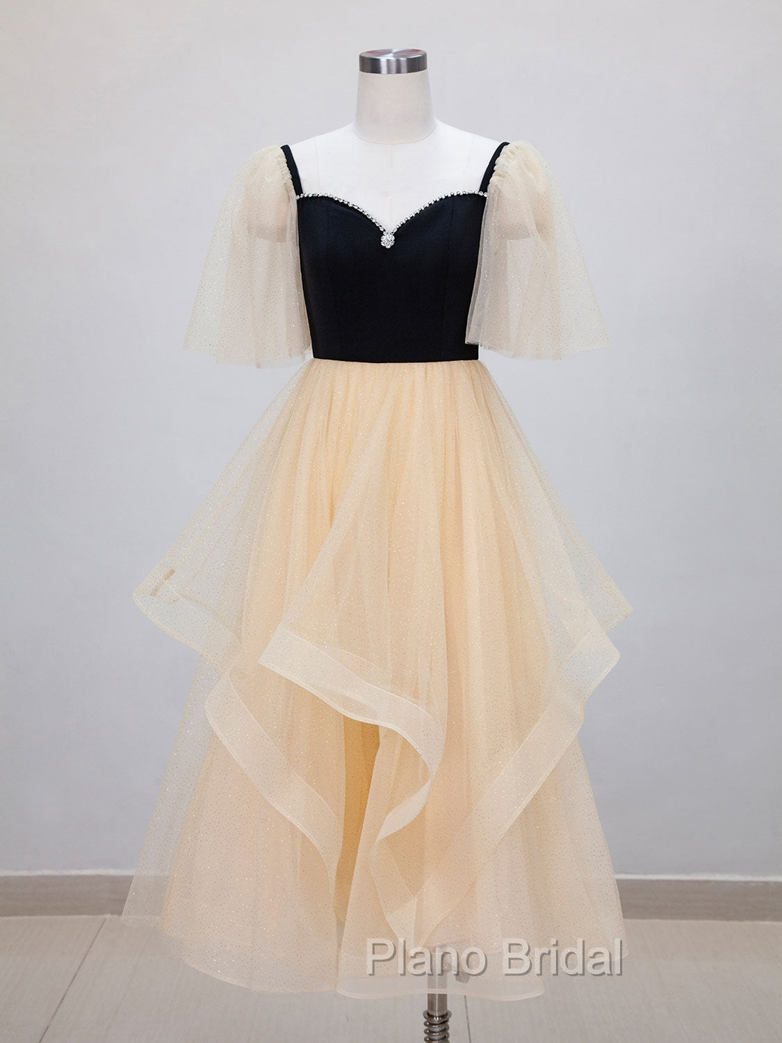 Champagne A-Line Tulle Short Formal Prom Dresses, Champagne Formal Dresses