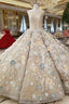 Champagne Ball Gown Lace Flower Beading Sequins Wedding Dresses