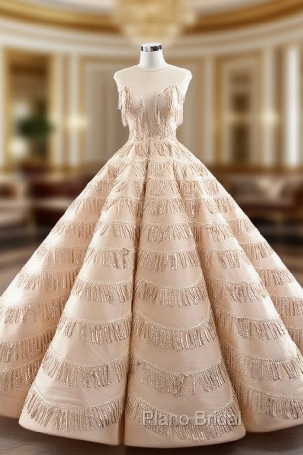 Champagne Ball Gown Sequins Backless Floor Length Formal Prom Dresses Main image