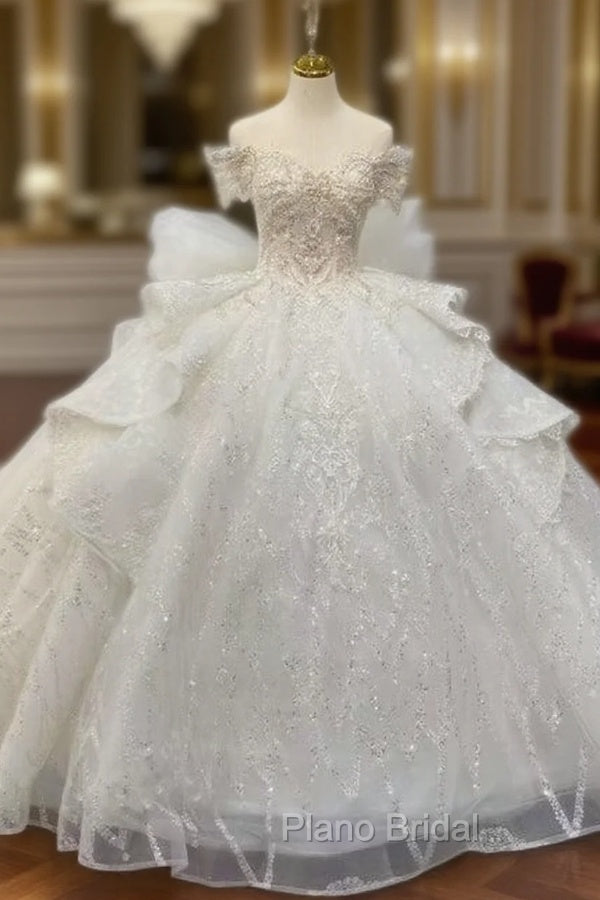 Champagne Ball Gown Sequins Gold Sequins Appliques Off the Shoulder Wedding Dresses Main image