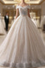 Champagne Ball Gown Sequins Off The Shoulder Long Train Wedding Dresses