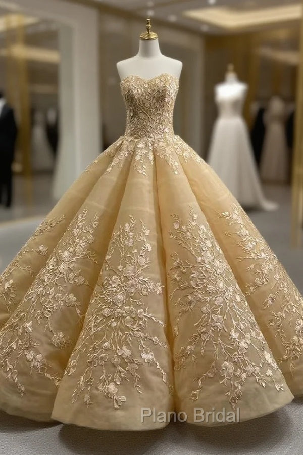 Champagne Ball Gown Sweetheart Appliques Formal Prom Dresses Main image