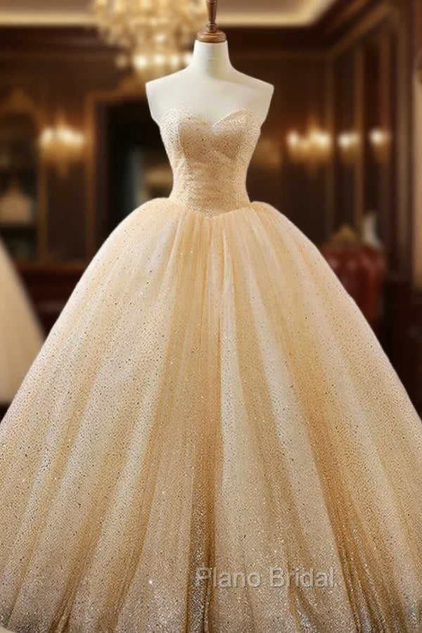 Champagne Ball Gown Sweetheart Neck Sequins Wedding Dresses Main image