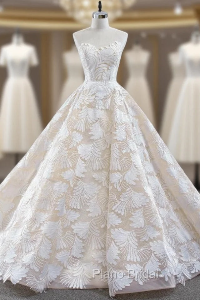 Champagne Ball Gown Tulle Flower Sweetheart Formal Prom Dresses